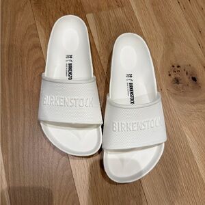 Birkenstock White Textured Logo Slide Sandals